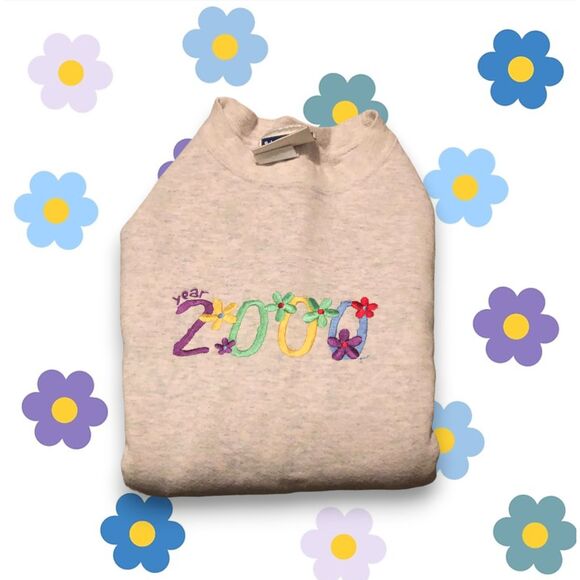 Vintage Year 2000 Embroidered Millennium Crewneck Large Y2K Ultimate Hanes - Picture 11 of 12